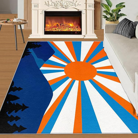 Boho Sun Area Rugs 3x5ft, Abstraction Deco Boys Rugs for Bedroom, Minimalist Sunburst Kids Room Rug Soft Fuzzy Washable for Living Room Game Room Coffee Table