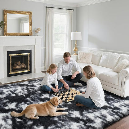 Fluffy Rug Shaggy Area Rug, Mottling Black 8x10 Area Rugs for Living Room, Large Shag Area Rugs for Bedroom Kids Room Home Decor, Upgrade Anti-Skid Rectangular Fuzzy Rugs