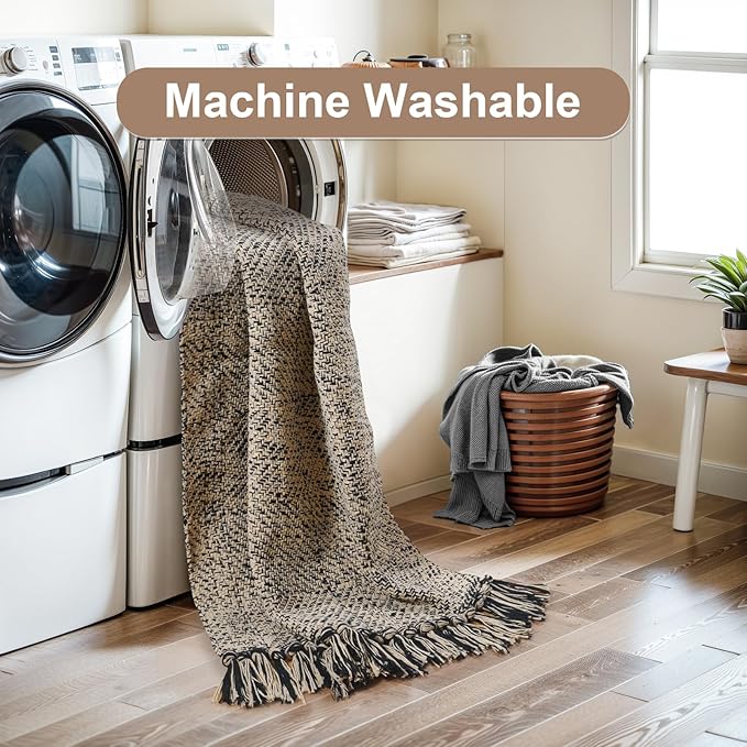 Collive Long Carpet Runners for Hallways 2.6x8ft, Washable Kitchen Rug Indoor Sink Rug, Natural/Black Woven Entryway Runner Rugs Low-Profile Front Door Floor Rug for Laundry Room Bedroom Outdoor Decor