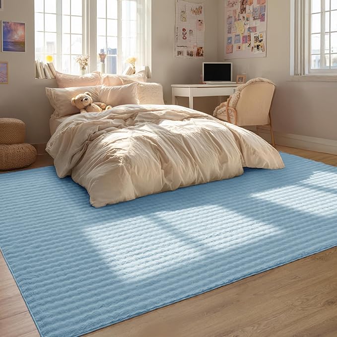 Bedsure 8x10 Fluffy Area Rugs for Living Room, Machine Washable Rugs, Non-Slip Backing, Non-Shedding, Pet Friendly Throw Rug for Bedroom Dining Room, Rug for Kids Room, Celestial Blue