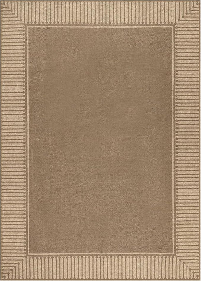 Moynesa Brown Striped Border Easy Jute Outdoor Indoor 5x7 Area Rugs for Living Room, Washable Non Slip Rug for Backyard Patio Balcony Dining Room Bedroom, Farmhouse Carpet for Fall Winter Decor