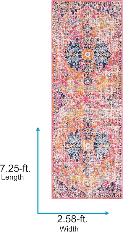 Livabliss Odelia Vintage Bohemian Runner Area Rug,2'7" x 7'3",Pink/Orange