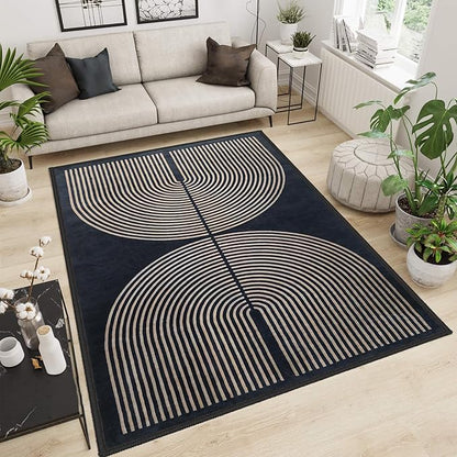 Modern Rainbow Area Rug 4x6 Black Comfort Soft Low Profile Machine Washable Non-Slip Rug, Contemporary Backyard Living Room Mat