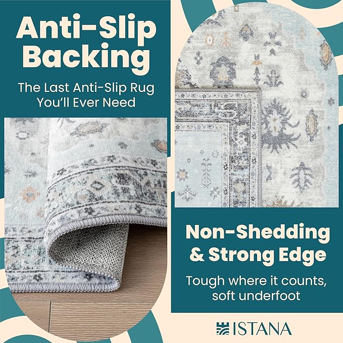 Istana 3x5 Area Rug - Blue Modern Rugs for Living Room 3x5 - Foldable Rugs for Bedroom/Living Room Rug - Stain Resistant Washable Rug - Eco-Friendly Small Area Rugs