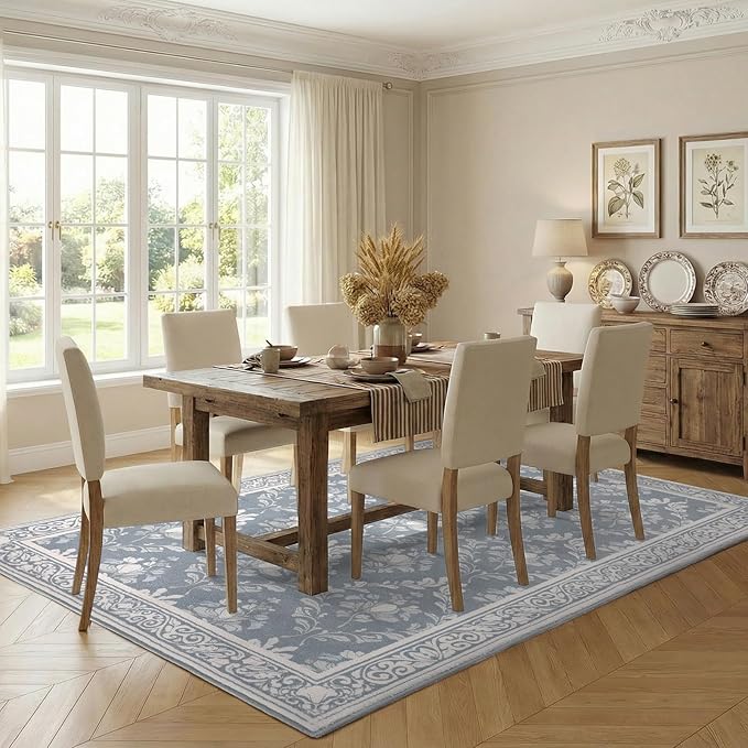 SOULFUL Medium Pile 4x6 Rugs for Living Room - Soft Underfoot Area Rug - Greige Boho Floral - Washable Non-Slip - Perfect for Bedroom Kids Room Under Dining Table Office
