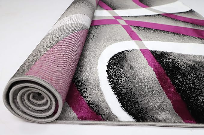 GLORY RUGS Modern Area Rug 5x7 Purple Swirls Carpet Bedroom Living Room Contemporary Dining Accent Sevilla Collection 4816A (Grey Purple)