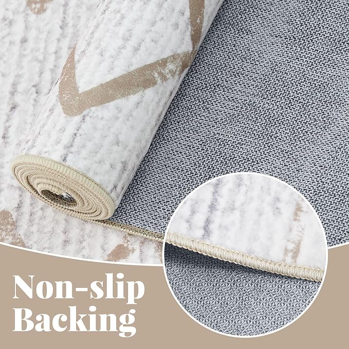 jinchan Hallway Runner Rug 3x10 - Moroccan Kitchen Machine Washable Runner Rug Modern Geometric Soft Faux Wool Ultra-Thin Low-Pile Non-Slip Carpet for Laundry Room Bedroom Farmhouse (3x10ft, Taupe)