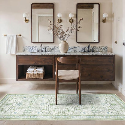 Runner Rug 2'6''x6 Non Slip Machine Washable Vintage Hallway Runner Rug, Low PileLight Weight Rugs for Entryway, Hallway, Kitchen and Corridor, Cream Green