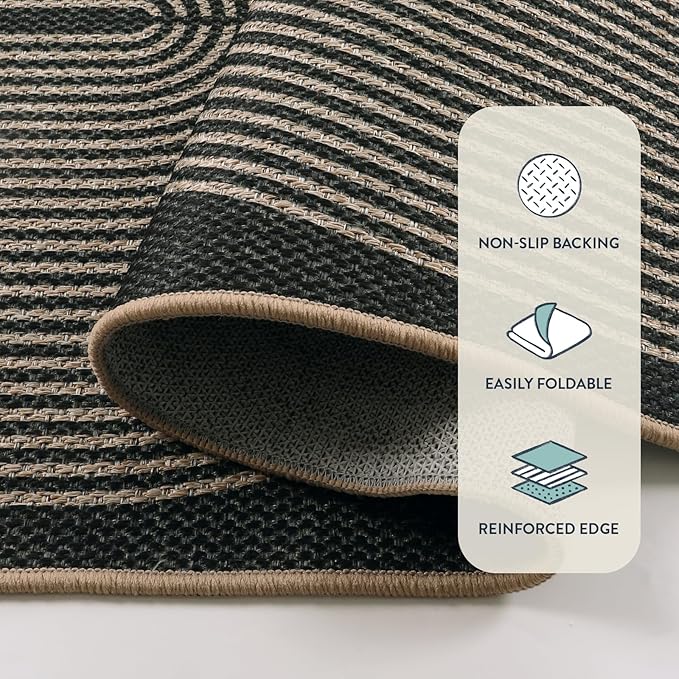 Lahome Modern Rainbow Round Rug 4ft, Circular Indoor Outdoor Kitchen Rug Washable Farmhouse Carpet, Contemporary Non Slip Round Door Mat for Bedroom Front Porch