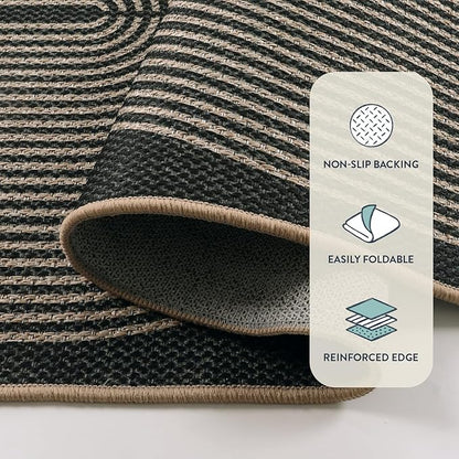Lahome Modern Rainbow Round Rug 4ft, Circular Indoor Outdoor Kitchen Rug Washable Farmhouse Carpet, Contemporary Non Slip Round Door Mat for Bedroom Front Porch