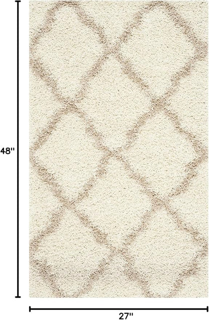 SAFAVIEH Dallas Shag Collection Accent Rug - 2'3" x 4', Ivory & Beige, Trellis Design, Non-Shedding & Easy Care, 1.5-inch Thick Ideal for High Traffic Areas in Entryway, Living Room, Bedroom (SGD257B)