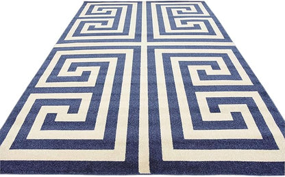 Unique Loom Athens Collection Classic Geometric Modern Border Design Area Rug (7' 0 x 10' 0 Rectangular, Navy Blue/ Beige)
