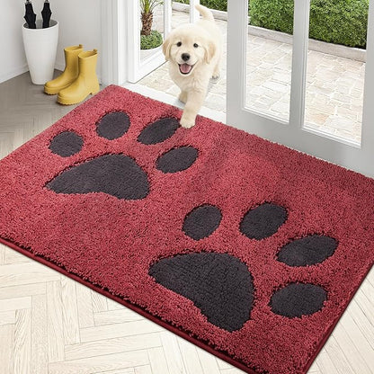 PURRUGS Dirt Trapping Door Mat 33.5" x 59", Non-Skid/Slip Machine Washable Microfiber Entryway Rug, Dog Doormat, Super Absorbent Welcome Mat for Muddy Wet Shoes and Paws, Burgundy Red