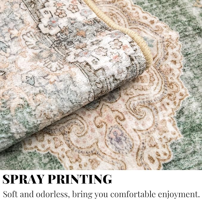 MUJOO 9’x12’ Area Rug Large Rugs for Living Room Green Rug for Bedroom Dining Room Boho Rug Washable Rug Non Slip Big Carpet Abstract Soft Low-Pile Floral Flowers
