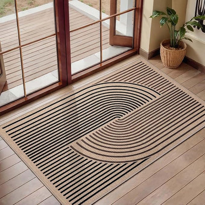 Tangsoo Rainbow Easy Jute Rug,2x3 Washable Small Area Rug for Entryway Non-Slip Ultra Thin Brown Black Outdoor Mat Modern Farmhouse Carpet for Entrance Kitchen Bedroom Front Porch Patio