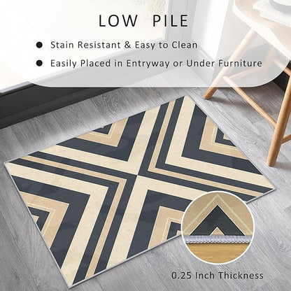 Modern Geometric Rug, Washable 3x5 Rug for Living Room, Herringbone Chevron Patterned Indoor Carpet, Modern Geometric Decor for Home, Bedroom, Soft Non Slip Thin Design FER74