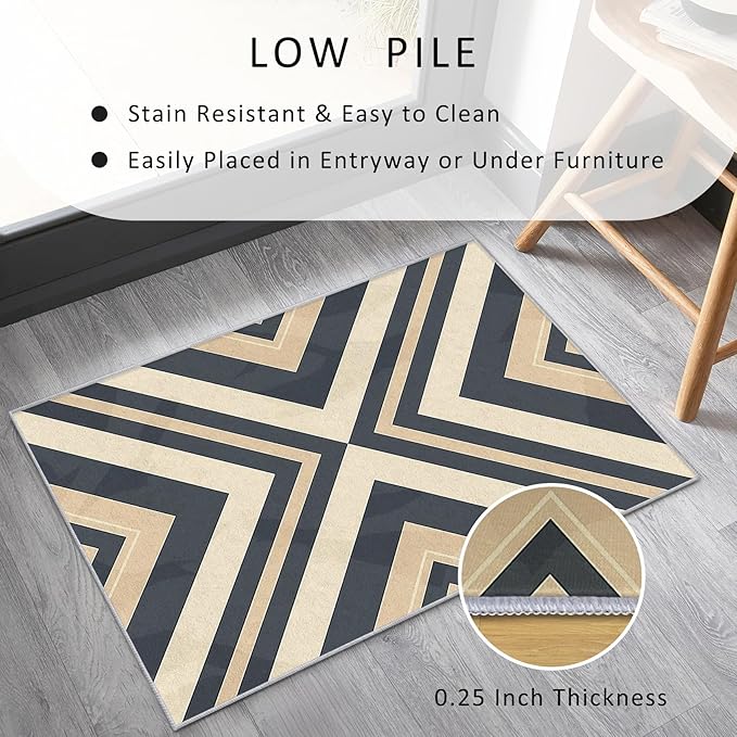 Modern Geometric Rug, Washable 5x7 Rug for Living Room, Herringbone Chevron Patterned Indoor Carpet, Modern Geometric Decor for Home, Bedroom, Soft Non Slip Thin Design FER78