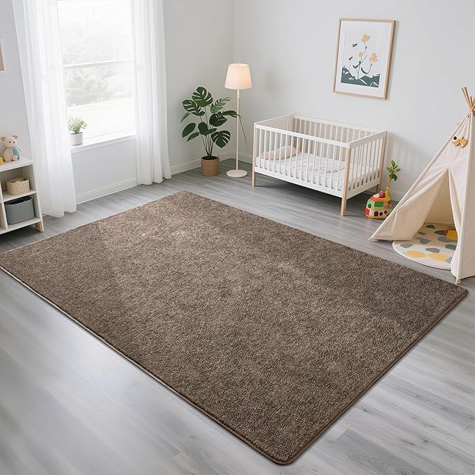 HQAYW 4x6 Area Rugs for Living Room Bedroom, Modern Thickened Memory Foam Soft Rug, Indoor Low Pile Minimalist Washable Non Slip Carpets for Kids Girls Boys Nursery Dorm Home Decor, Brown