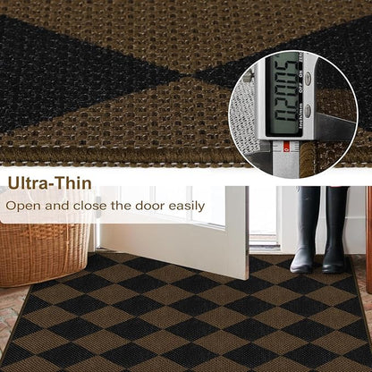 Easy Jute Coffee Checkered 5x7 Area Rug, Washable Modern Rugs for Living Room Non-Slip Diamond Bedroom Rug, Neutral Farmhouse Indoor Outdoor Carpet for Patio Dining Room Classroom