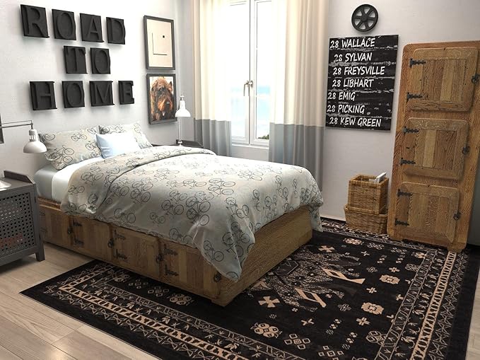 Unique Loom Taftan Collection Border Geometric Tribal Inspired Design Area Rug (8' 0 x 8' 0 Square, Black/ Gray)