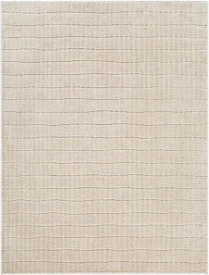 Livabliss x Our PNW Home Cascade Minimalist Striped Area Rug, 6'7" x 9', Light Brown