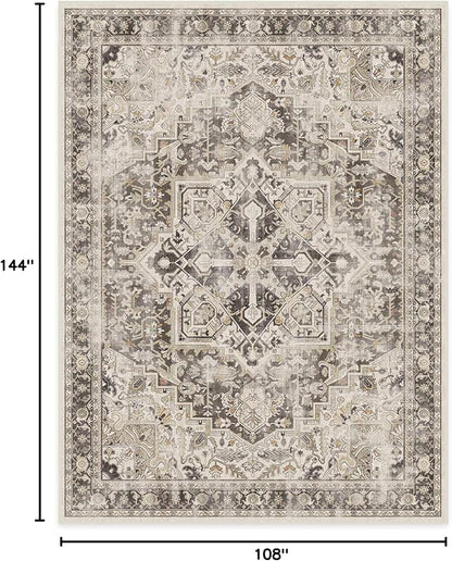 RUGGABLE Washable Vintage Area Rug – Kamran Hazel 9x12, Stain-Resistant, Non-Slip – Large Machine Washable Rugs for Living Room, Bedroom, Hallway, Entryway & Office–with Standard Pad