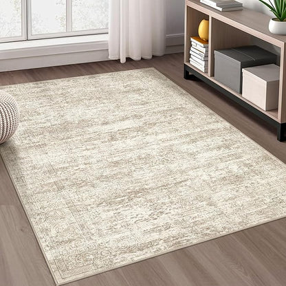 Area Rug Living Room Rugs - 4x6 Large Soft Indoor Neutral Modern Abstract Low Pile Washable Rug Carpet for Bedroom Dining Room Farmhouse Home Office - Vintage Beige