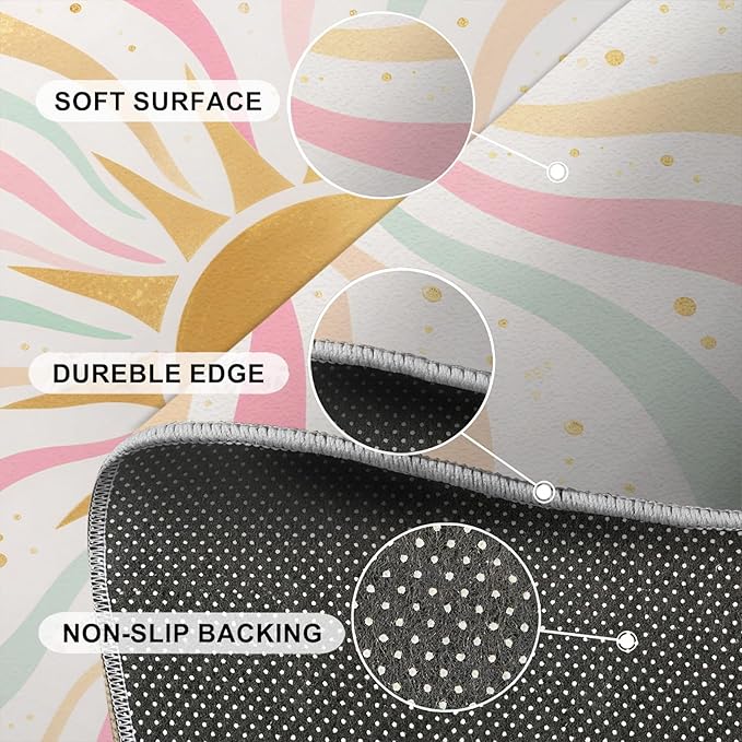 Boho Sun Area Rugs 3x5ft, Minimalist Sunburst Boys Rugs for Bedroom, Abstraction Deco Kids Room Rug Soft Fuzzy Washable for Living Room Game Room Coffee Table
