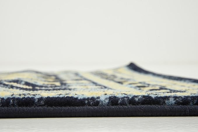 Unique Loom Taftan Collection Border Geometric Tribal Inspired Design Area Rug (2' 7 x 10' 0 Runner, Navy Blue/ Gold)