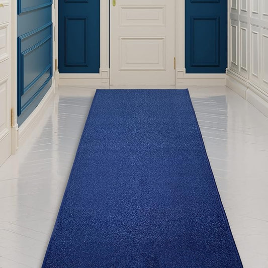 Custom Made Runner Rug Low Pile with Rubber Backing for Kitchen Foyer Hallway Entry Choose Your Length Size 26 Inch Wide Solid and Plain Dark Blue Color (2 feet x 26 inch)
