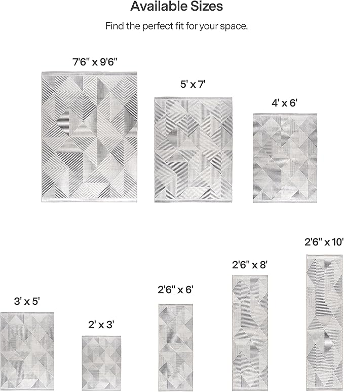 ReaLife Rugs Machine Washable Area Rug Runner - Living Room Bedroom Bathroom Kitchen Entryway Office - Padded Low Pile Stain Resistant Premium - Modern Geometric Contemporary - Miles - Gray 2'6"x10'