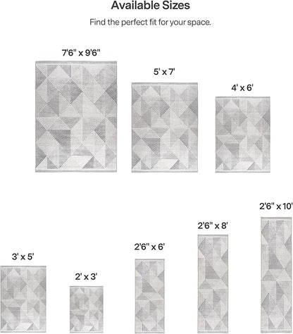 ReaLife Rugs Machine Washable Area Rug Runner - Living Room Bedroom Bathroom Kitchen Entryway Office - Padded Low Pile Stain Resistant Premium - Modern Geometric Contemporary - Miles - Gray 2'6" x 8'