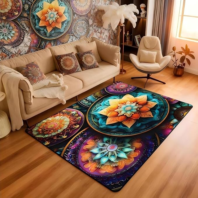 Vintage Mandala 3 x 5 Area Rug Victorian Decor Damask Rugs for Living Room | Antique Decor Boho Floral Washable Rug, Bohemian Paisley Medallion Carpet Indoor Floor Mat