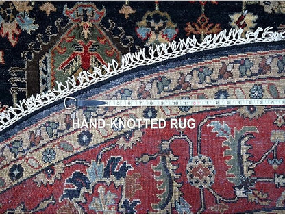 Power Black Hand Knotted All Over Pattern Pure Wool Round Oriental Rug (10'x10')