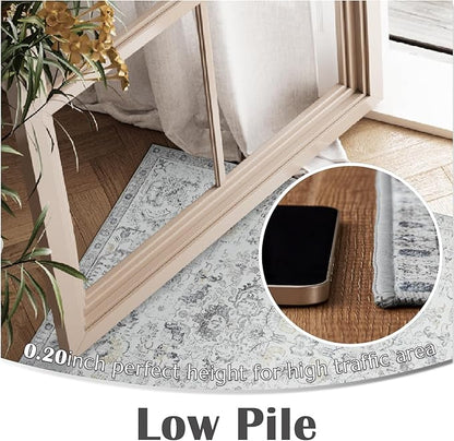 jinchan Kalen Runner Rug 2x5 Washable Area Rug Soft Vintage Hallway Indoor Floor Mat Thin Retro Distressed Carpet Grey Floral Print Country Non Slip Bathroom Kitchen Bedroom Living Room