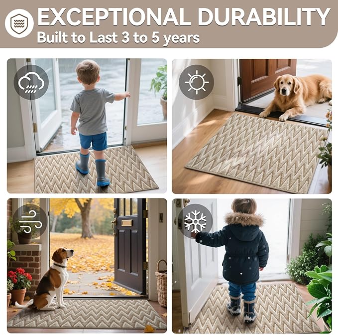 Indoor Door Mat 31x47, Dirt Resistant & Absorbent Doormat for Entryway Inside, Non-Slip Rubber Backing Front Door Mat Indoor Entrance, Low-Profile, Washable, Brown