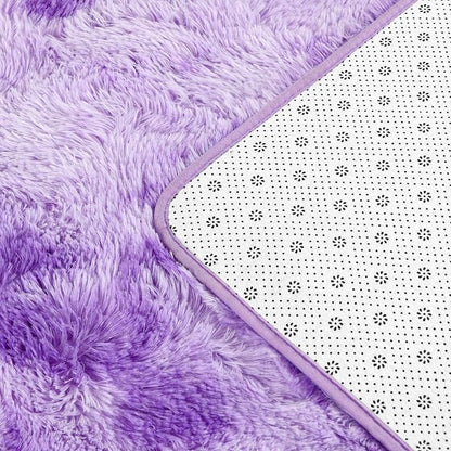 Large Shag Area Rugs 5 x 8, Tie-Dyed Plush Fuzzy Rugs for Living Room, Ultra Soft Fluffy Furry Rug for Bedroom, Indoor Carpet Nursery Rugs for Kids Room Home Decor, Purple