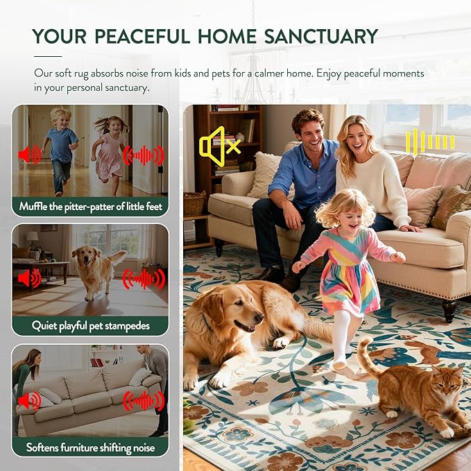 Moynesa Bedroom Rug 5x7, Washable Modern Bohemian Area Rugs for Living Room Dining Room, Farmhouse Floral Bird Print Pattern Carpet, Retro Home Decor Open Floor Areas Non-Slip Protection