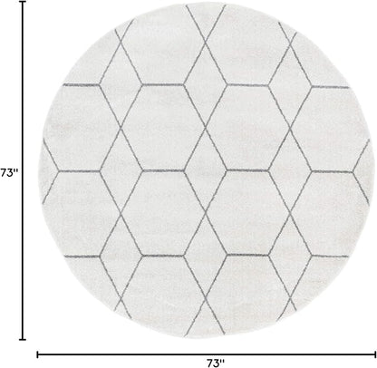 Unique Loom Trellis Frieze Collection Area Rug - Geometric (6' Round, Ivory/ Gray)