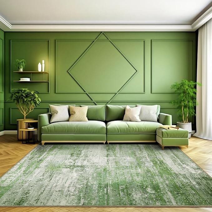 Abstract 6x8 Area Rug for Living Room Dining Room Home Office Bedroom Sage Green