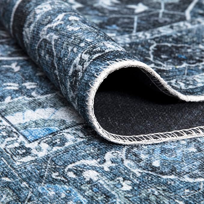 Bloom Rugs Caria Washable Non-Slip 5x7 Rug - Blue/Charcoal Traditional Area Rug for Living Room, Bedroom, Dining Room, and Kitchen - Exact Size: 5' x 7'