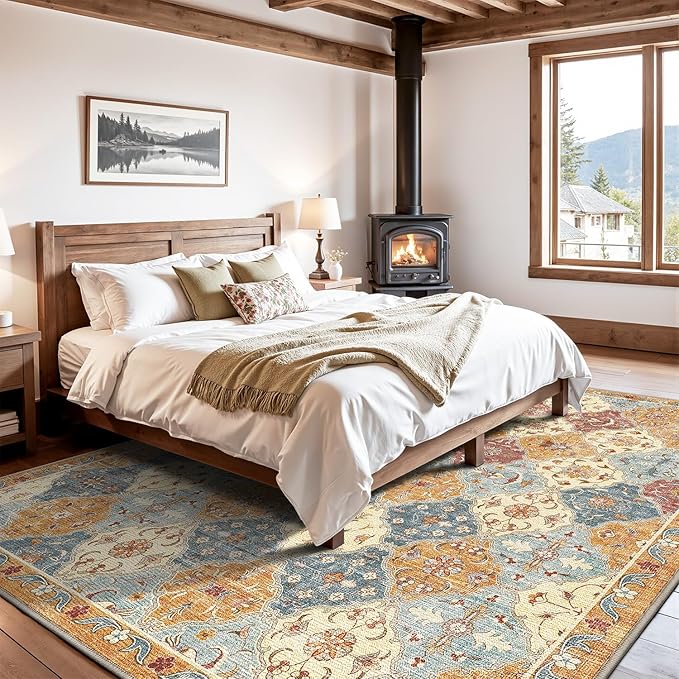 LUMI Washable Area Rug 8x10 for Living Room, Ultra Soft Stain Resistant Carpet with Non Slip Rubber Backing, Non-Shedding Low Pile Rugs for Bedroom, Dining Room, Indoor, Office