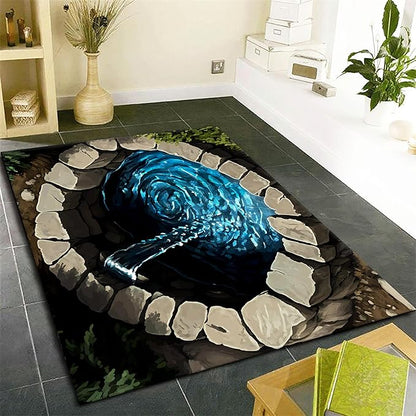 3D Well Waterfall Bedroom Carpet, 4x6ft, Visual Illusion Deep Hole Entrance Rug, Huge Stone Cracks Non-Slip Rugs, Cozy Breathable with Non Slip Backing Mat for Indoor Bedside