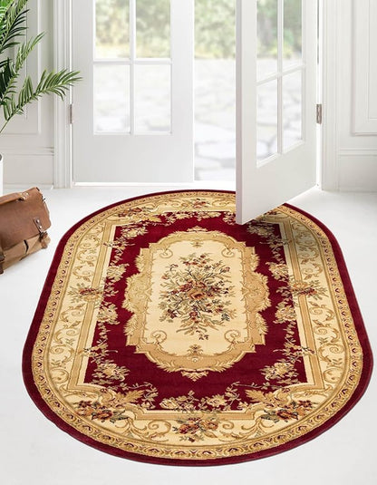 Rugs.com Chateau Collection Rug - 8' x 10' Oval Red Medium Pile Rug