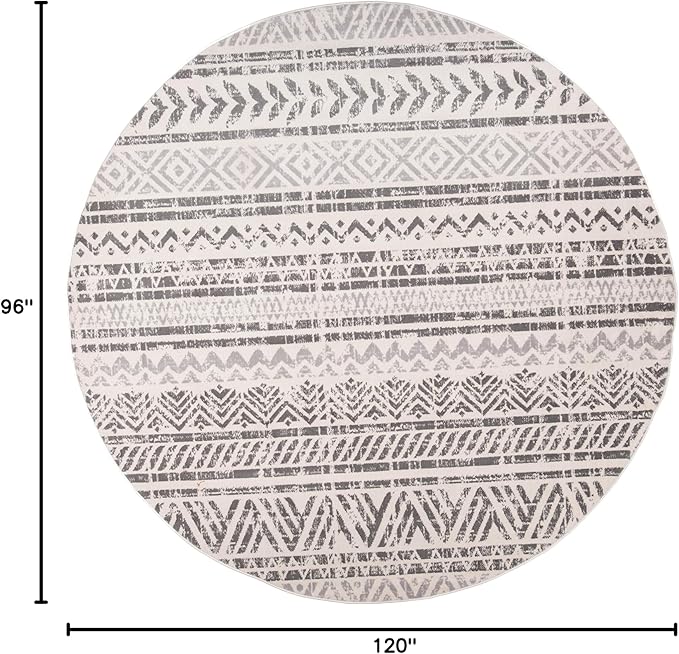 Rugshop Geometric Boho Area Rug for High Traffic Areas– Non-Shedding, Round Rug 6' 6" (6' 6" Diameter) Gray