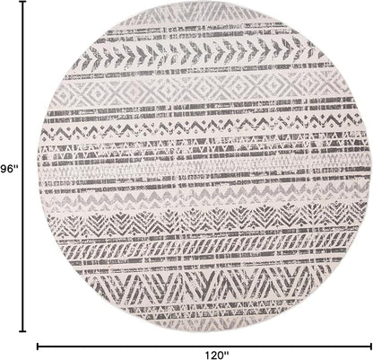Rugshop Geometric Boho Area Rug for High Traffic Areas– Non-Shedding, Round Rug 6' 6" (6' 6" Diameter) Gray