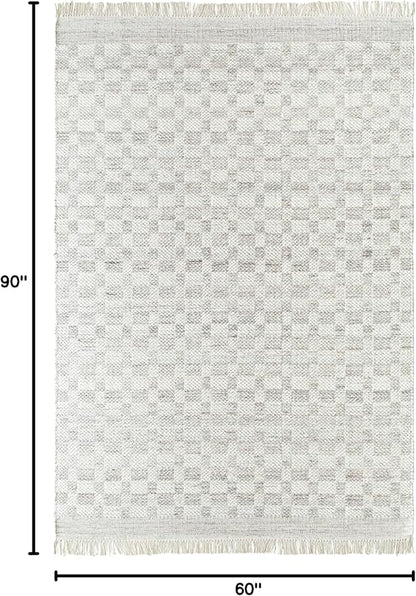 Mark&Day Wool Rugs, 5x8 Clinten Solid and Border Light Gray Checkered Rug, Grey Ivory Carpet for Living Room, Bedroom or Kitchen (5' x 7'6")