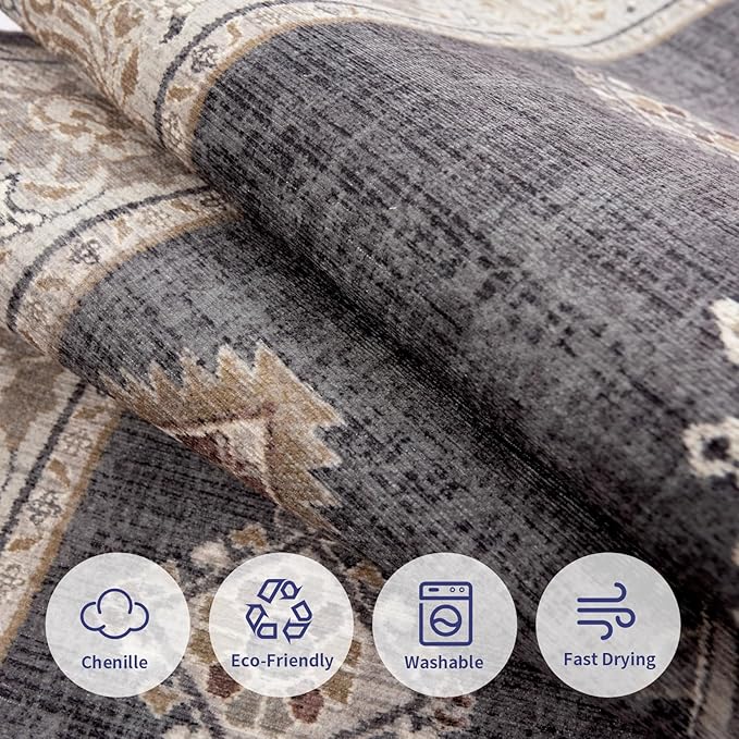 ILANGO Area Rugs 3'x5' Non Slip for Entry Indoor Vintage Washable Rugs for Laundry Entryway Hallway Ultra-Thin Low-plie Floor Carpet for Bedroom Living Room Kitchen