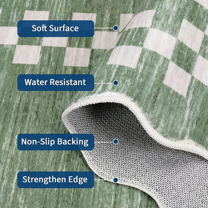 GarveeHome Hallway Runner Rug 2x6 Non Slip Scalloped Washable Rug for Kitchen Entry Stain Resistant Modern Border Throw Floor Carpet Long Runner Mat for Bathroom Living Room Bedside, Green