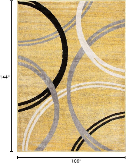 Rugshop Wavy Circles Design Area Rug, Fade-Resistant Carpet for Living Room, Bedroom, or Dining Room, Grand Room,Open Spaces Yellow, 8'8" x 12'